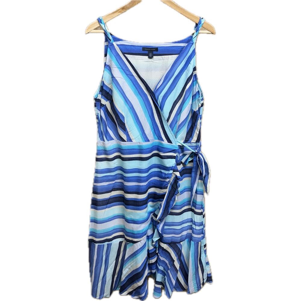 Tommy Hilfiger Gorgeous Blue Striped Wrap Shift Nautical Sundress Women Large